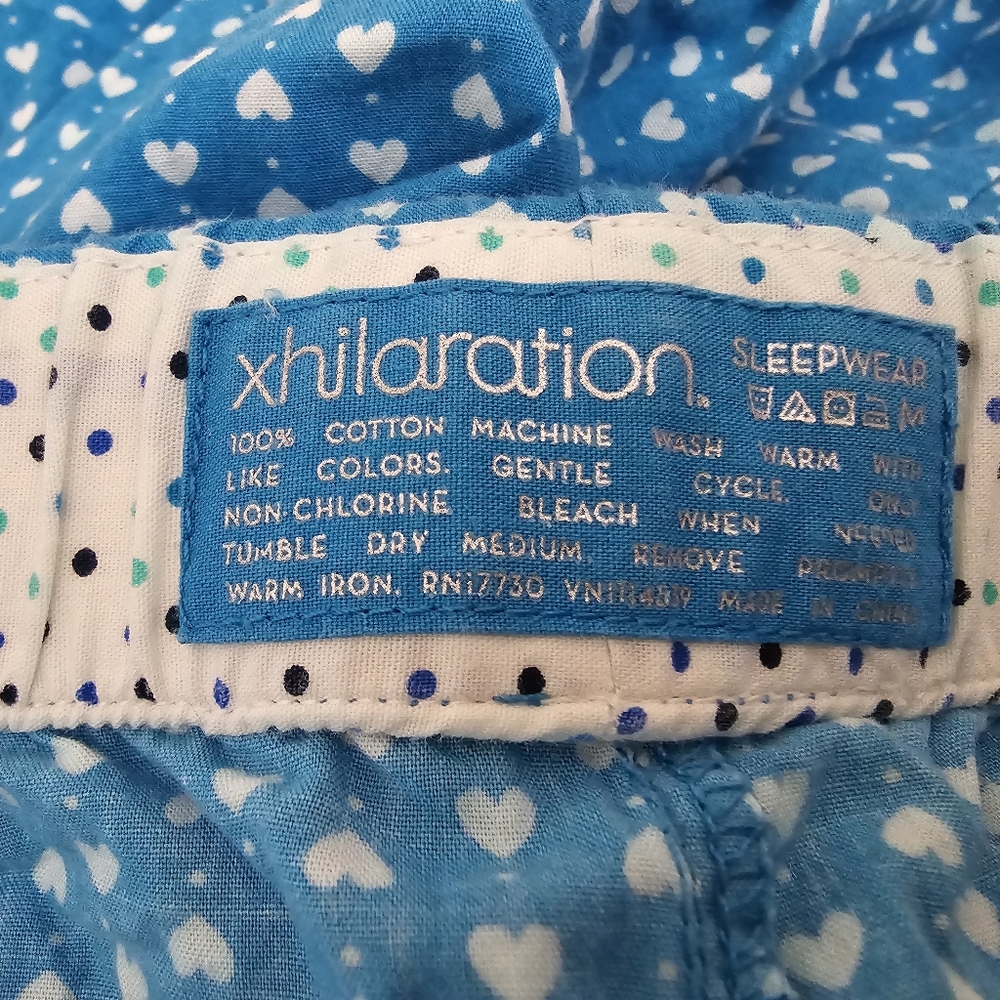🌙Xhilaration Sleep Pants/Capris Turquois with White Hearts Size M - Picture 2 of 4